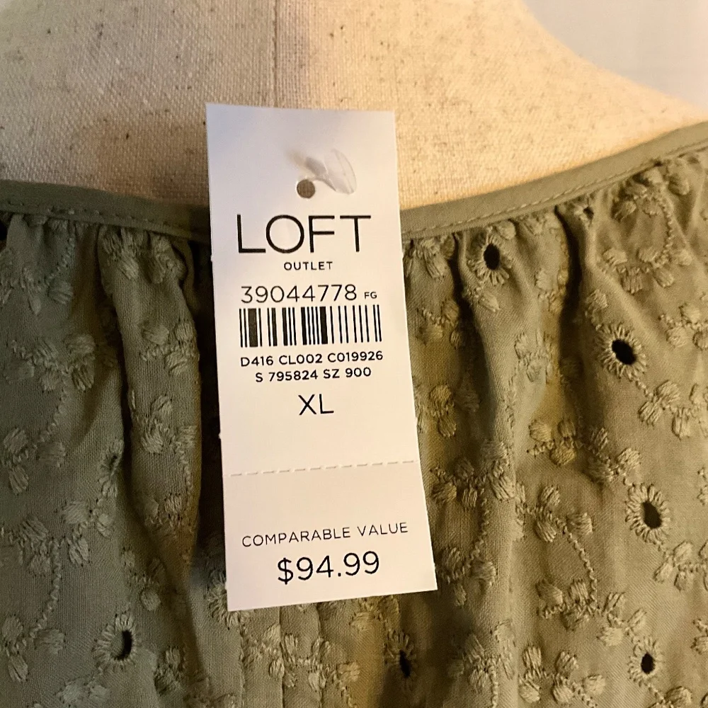 NWT Loft Outlet by Ann Taylor Dress XL Sage Green Eyelet - Picture 3 of 5